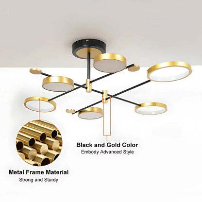 Lustra LED cu Telecomanda MARIA, 6 Elemente, 63W, Lumina Calda/Rece/Neutra, Dimabila, Auriu