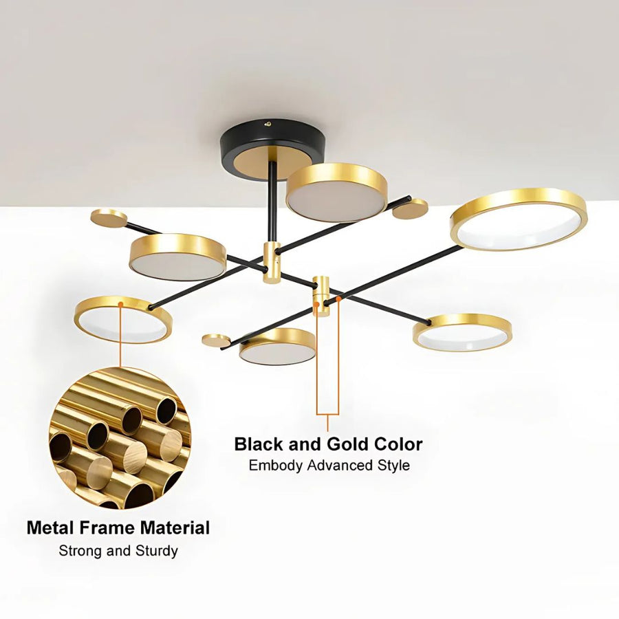Lustra LED cu Telecomanda MARIA, 6 Elemente, 63W, Lumina Calda/Rece/Neutra, Dimabila, Auriu