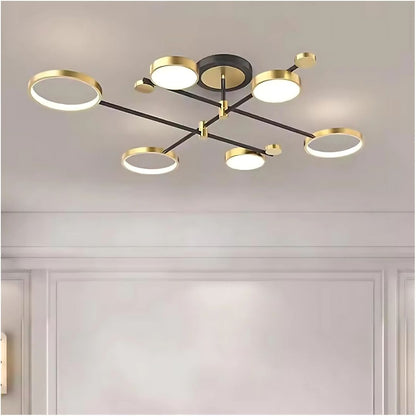 Lustra LED cu Telecomanda MARIA, 6 Elemente, 63W, Lumina Calda/Rece/Neutra, Dimabila, Auriu