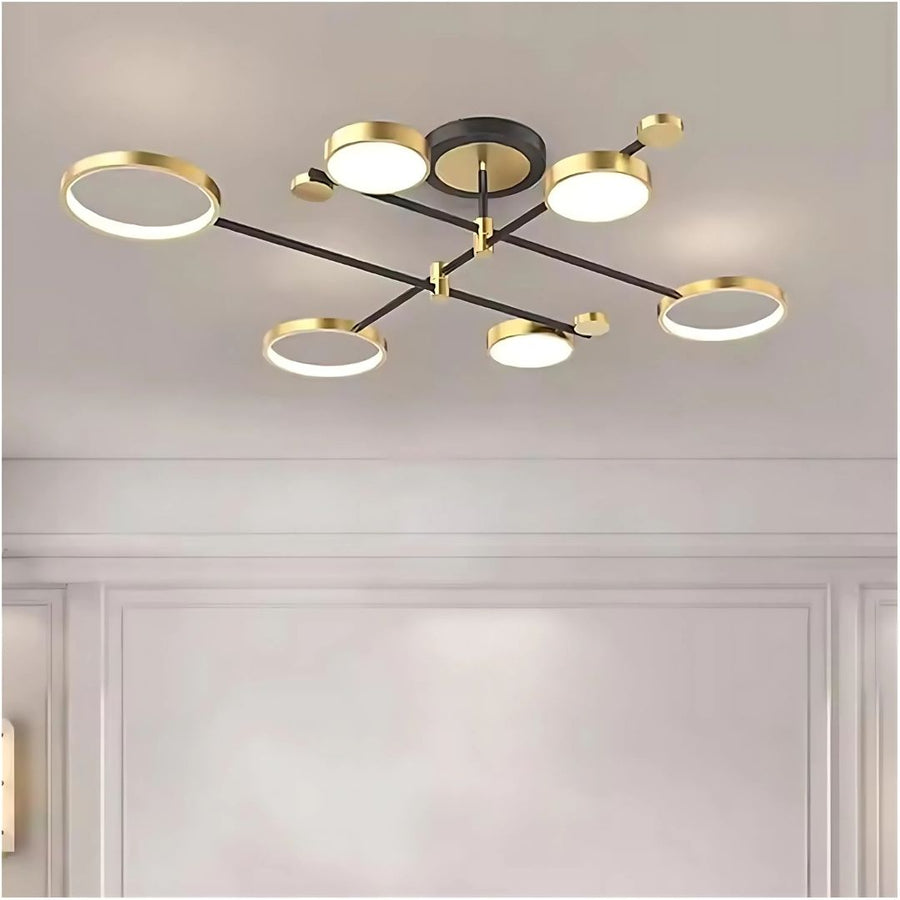 Lustra LED cu Telecomanda MARIA, 6 Elemente, 63W, Lumina Calda/Rece/Neutra, Dimabila, Auriu