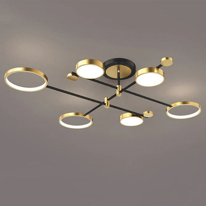 Lustra LED cu Telecomanda MARIA, 6 Elemente, 63W, Lumina Calda/Rece/Neutra, Dimabila, Auriu