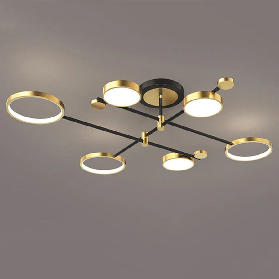 Lustra LED cu Telecomanda MARIA, 6 Elemente, 63W, Lumina Calda/Rece/Neutra, Dimabila, Auriu