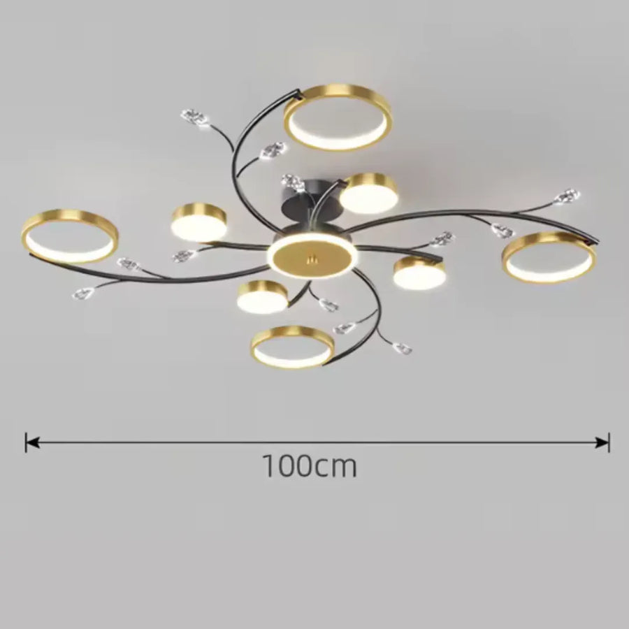 Lustra LED cu Telecomnda KARINA, 65W, 8 Elemente, Lumina Calda/Rece/Neutra, Dimabila, Auriu