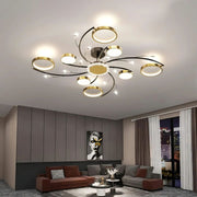 Lustra LED cu Telecomnda KARINA, 65W, 8 Elemente, Lumina Calda/Rece/Neutra, Dimabila, Auriu