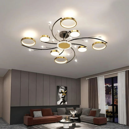 Lustra LED cu Telecomnda KARINA, 65W, 8 Elemente, Lumina Calda/Rece/Neutra, Dimabila, Auriu