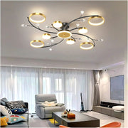 Lustra LED cu Telecomnda KARINA, 65W, 8 Elemente, Lumina Calda/Rece/Neutra, Dimabila, Auriu