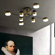 Lustra LED cu Telecomanda MARIO, 56W, 8 Elemente, Lumina Rece/Calda/Neutra, Dimabila, Negru/Auriu