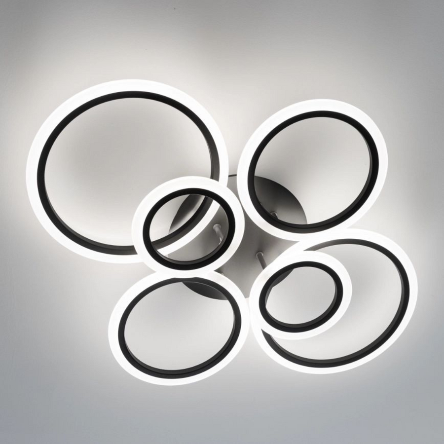 LED πολυέλαιος με τηλεχειριστήριο, Betty, 6 κύκλοι, 82W, κρύο/ζεστό/ουδέτερο φως, ασταθές, μαύρο
