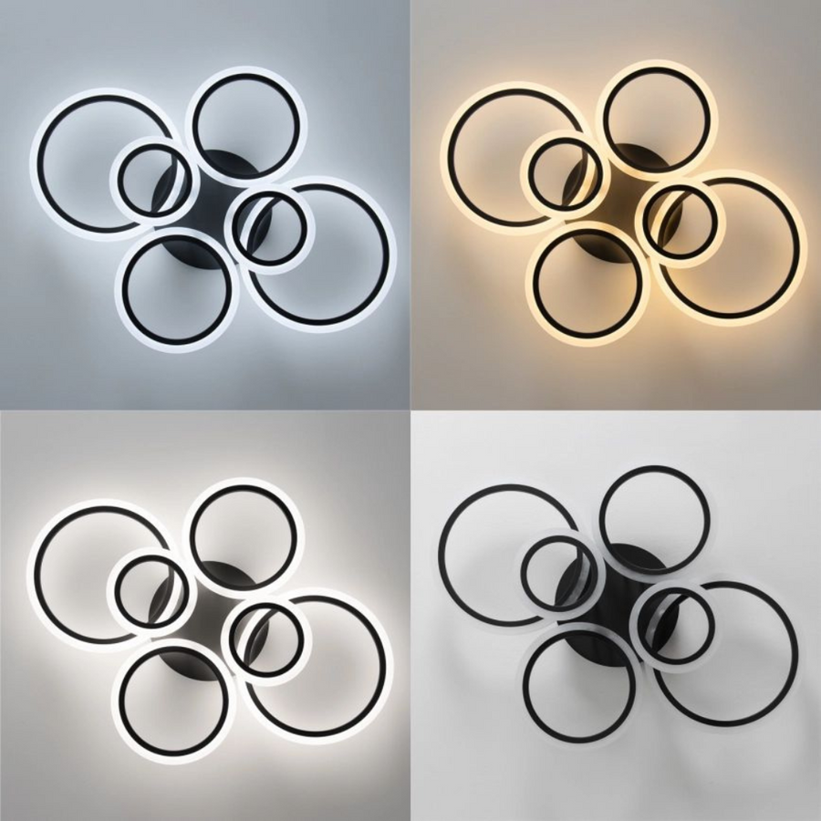 LED πολυέλαιος με τηλεχειριστήριο, Betty, 6 κύκλοι, 82W, κρύο/ζεστό/ουδέτερο φως, ασταθές, μαύρο