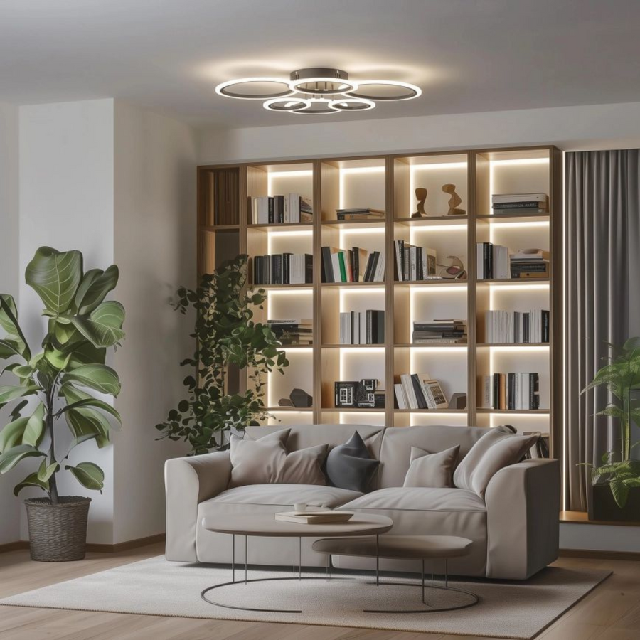 LED πολυέλαιος με τηλεχειριστήριο, Betty, 6 κύκλοι, 82W, κρύο/ζεστό/ουδέτερο φως, ασταθές, μαύρο