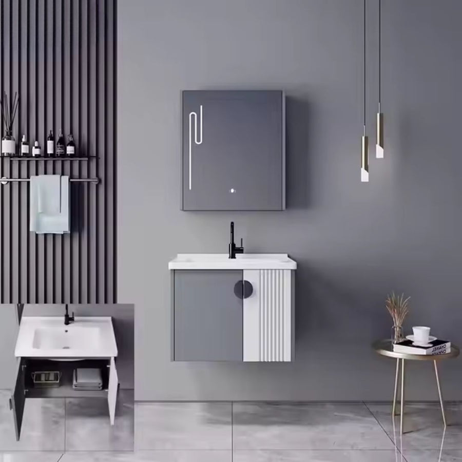 Έπιπλα μπάνιου σετ 60x40cm 3 λευκά γκρι κομμάτια