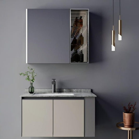Σετ Έπιπλα Μπάνιου ΖΑΚΥΝΘΟΣ, 80cm, 2 τεμάχια, γκρι και κρεμ
