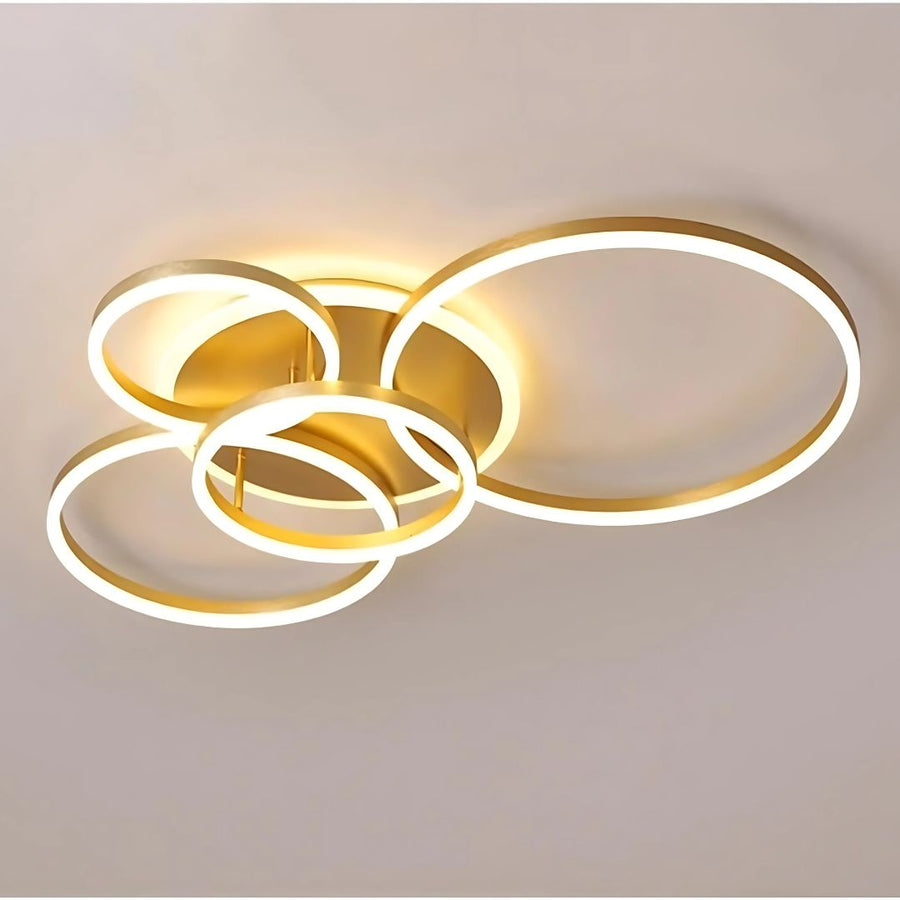 Lustra LED cu Telecomanda DARIO, 4 cercuri, 103W, Lumina Calda/Rece/Neutra, Dimabila, Auriu