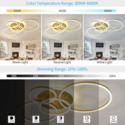 Lustra LED cu Telecomanda DARIO, 4 cercuri, 103W, Lumina Calda/Rece/Neutra, Dimabila, Auriu