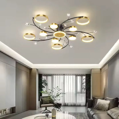 Lustra LED cu Telecomnda KARINA, 68W, 10 Elemente, Lumina Calda/Rece/Neutra, Dimabila, Auriu