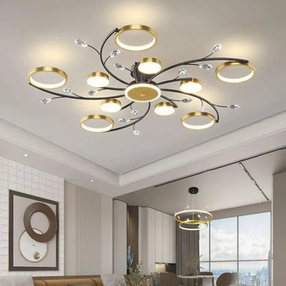 Lustra LED cu Telecomnda KARINA, 68W, 10 Elemente, Lumina Calda/Rece/Neutra, Dimabila, Auriu