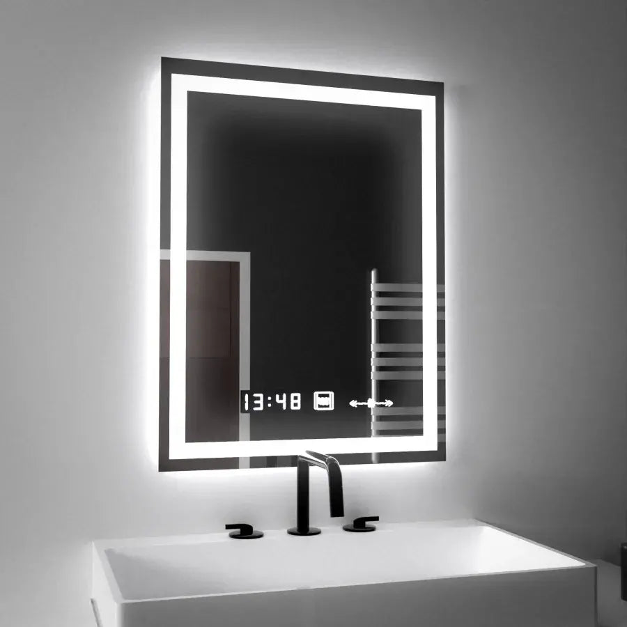 Ορθογώνιο LED Mirror 45x60cm Verite Motionglow Marcellow Dimable Clock System & Dimable Thermometer