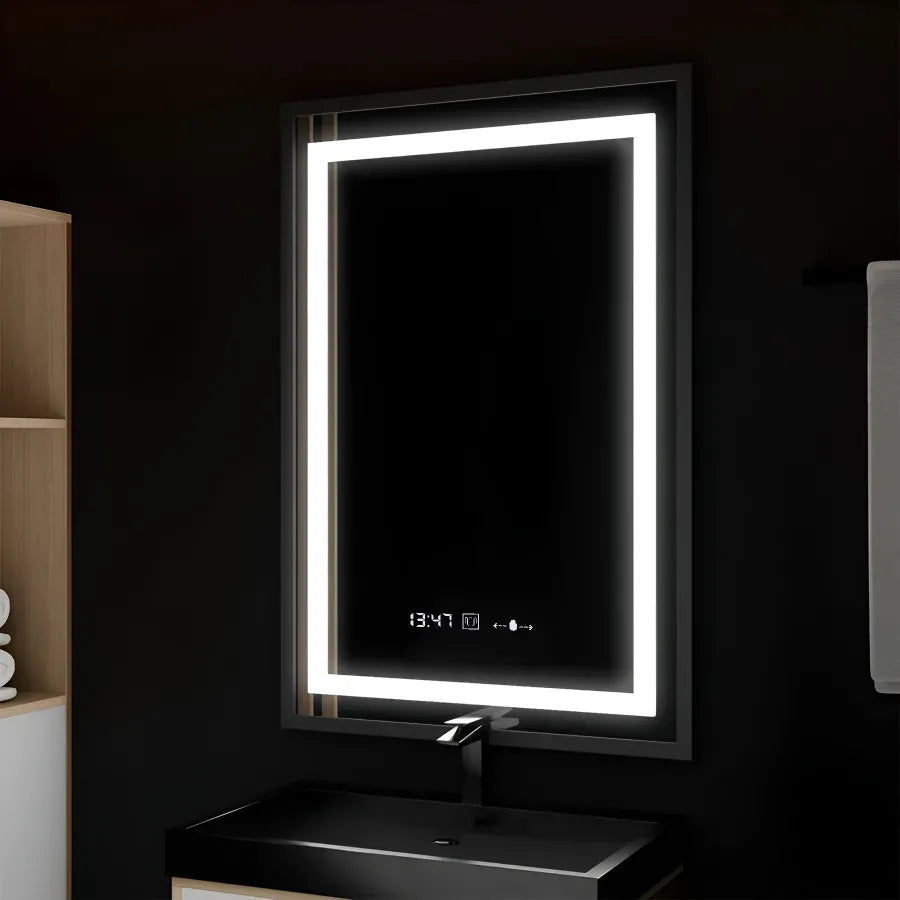 Mirror LED ορθογώνιο 60x80cm Verite Majeste Noir Motion Glow Marcello Ρολόι και θερμόμετρο Dimable