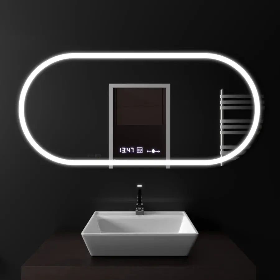 80x50cm Οβάλ καθρέφτης LED Altera MotionGlow Sensor Marcello Dimable Clock Disrosting System