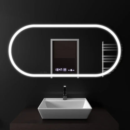 80x50cm Οβάλ καθρέφτης LED Altera MotionGlow Sensor Marcello Dimable Clock Disrosting System