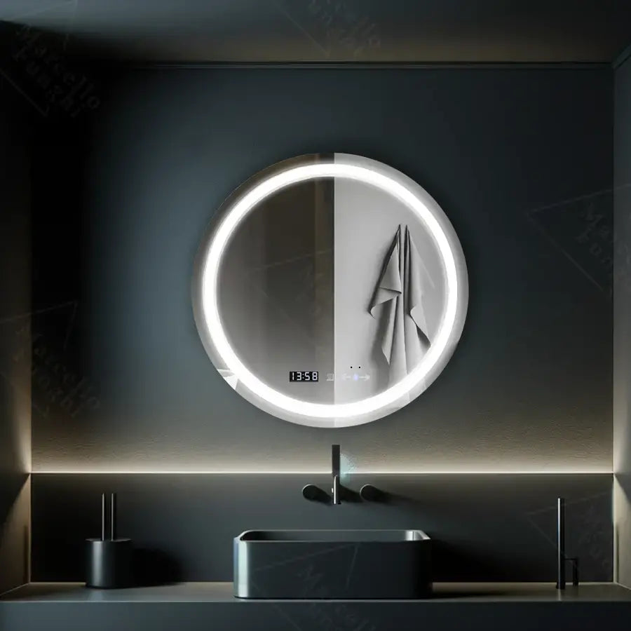 Στρογγυλό καθρέφτη LED 70cm Celeste Motionglow Marcello Dimable Clock Disrosting System