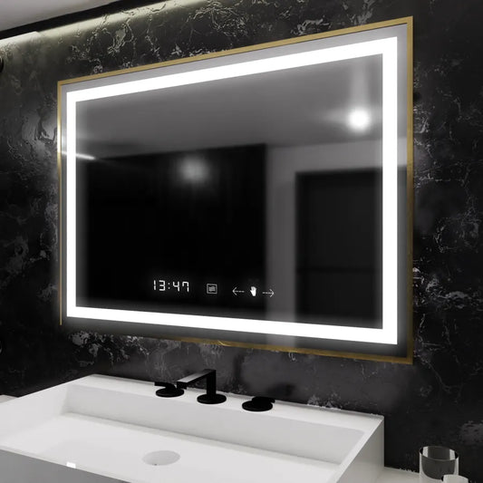 Mirror LED ορθογώνιο 100x65cm Verite Royale Gold Motion Glow Marcello Σύστημα Defrition Rock & Dimable Θερμόμετρο