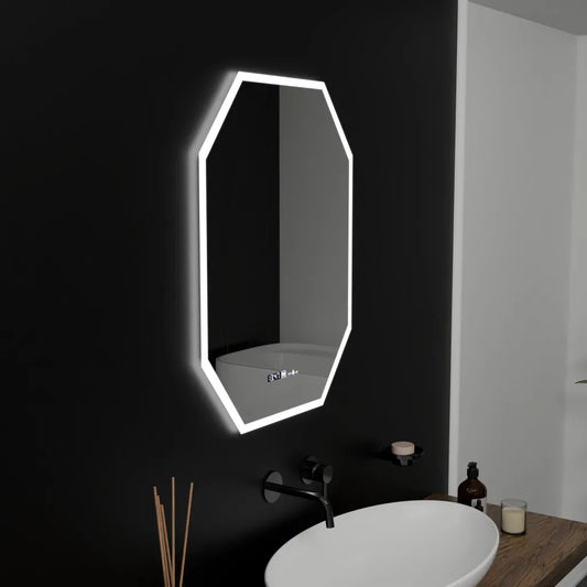 Mirror LED Polygon 60x80cm Hexaluce Sensor Motionglow Marcello Dimable Clock Discosting System