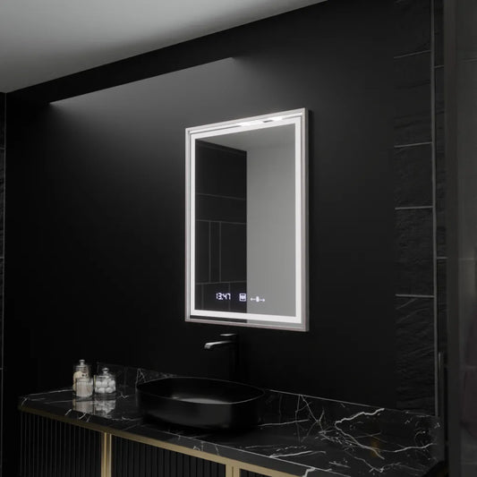 Mirror LED ορθογώνιο 60x80cm Verite Imperial Silver Motion Glow Marcello Dishantic Clock Defrition System