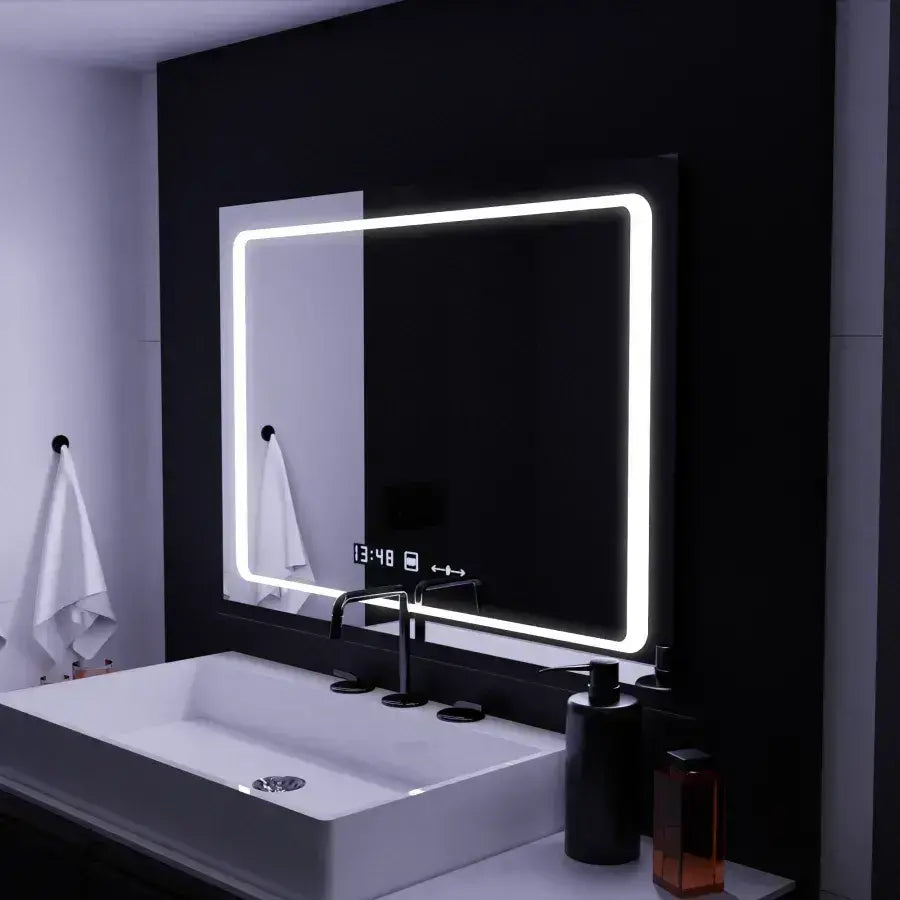 Mirror LED ορθογώνιο 90x60cm σόλα SENSER SENSTOR SYSTER SYSTER MARCELLO CLOCK & Θερμόμετρο