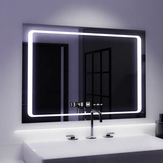 Mirror LED ορθογώνιο 90x60cm σόλα SENSER SENSTOR SYSTER SYSTER MARCELLO CLOCK & Θερμόμετρο