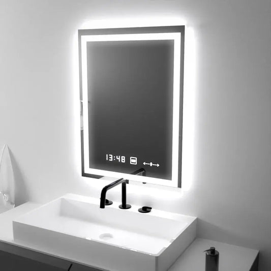 Ορθογώνιο LED Mirror 45x60cm Verite Motionglow Marcellow Dimable Clock System & Dimable Thermometer
