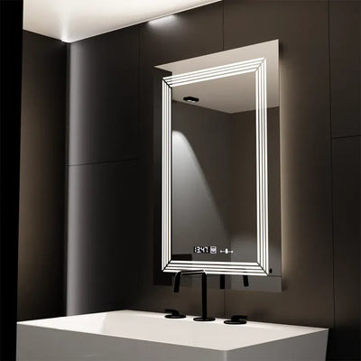 Ορθογώνιος καθρέφτης LED, 60x80cm, Αισθητήρας Venezia MotionGlow Marcello, Σύστημα αποθαμβώματος, Ρολόι & Θερμόμετρο, Dimabila