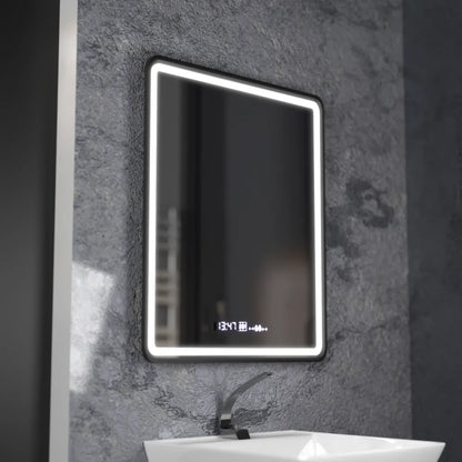Mirror LED Touch Favola System Decrosting Neagra Clock and Therement 75x90 CM Marcello Funghi Collection