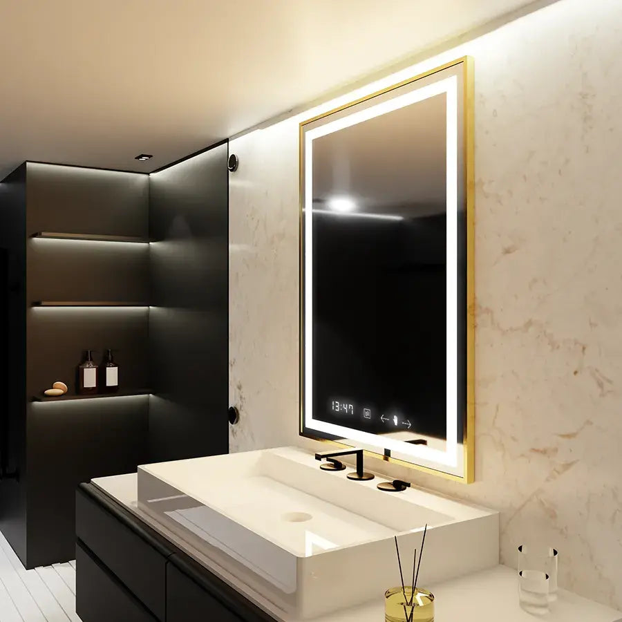 Mirror LED ορθογώνιο 75x90cm Verite Royale Gold Motionglow Marcello Dimable Clock Discosting System