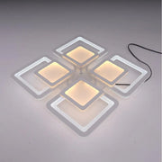 LED πολυέλαιος με τηλεχειριστήριο σουσάμι, 77W, 4 τετράγωνα, κρύο/ζεστό/ουδέτερο φως, ασταθές, λευκό