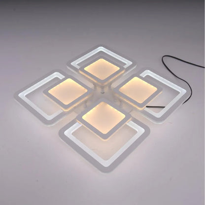 LED πολυέλαιος με τηλεχειριστήριο σουσάμι, 77W, 4 τετράγωνα, κρύο/ζεστό/ουδέτερο φως, ασταθές, λευκό