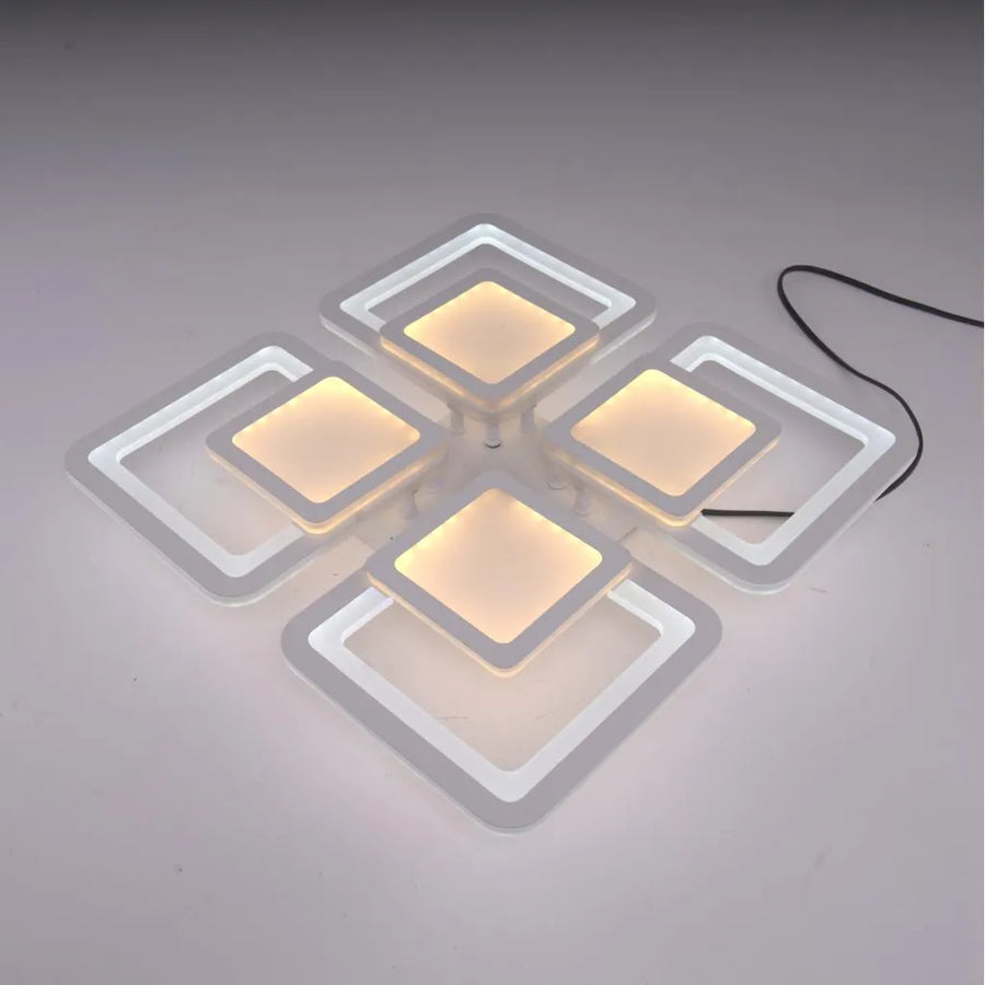 LED πολυέλαιος με τηλεχειριστήριο σουσάμι, 77W, 4 τετράγωνα, κρύο/ζεστό/ουδέτερο φως, ασταθές, λευκό