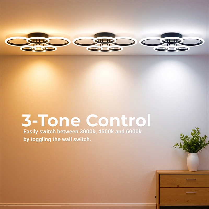 Πολυέλαιος LED με τηλεχειριστήριο BETTY 82W, 6 Κύκλοι, Κρύο/Ζεστό/Ουδέτερο φως, Ρυθμιζόμενο, Μαύρο