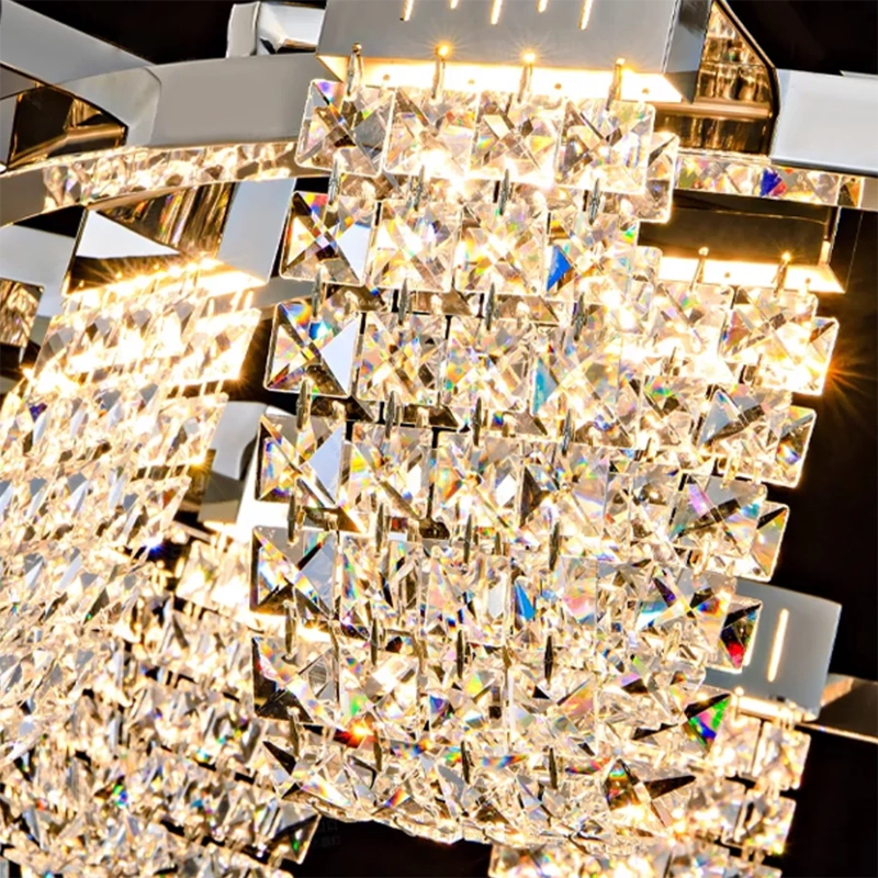 Κρεμαστός πολυέλαιος LED, CC370/1200CH, Κρύσταλλο και μέταλλο, 30W, Τηλεχειριστήριο, Ψυχρό/Ζεστό/Ουδέτερο φως 3000K/4000K/6000K, Πολυτελής Φωτισμός