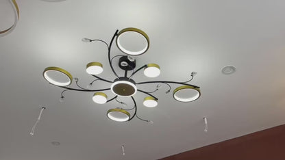 Lustra LED cu Telecomnda KARINA, 65W, 8 Elemente, Lumina Calda/Rece/Neutra, Dimabila, Auriu