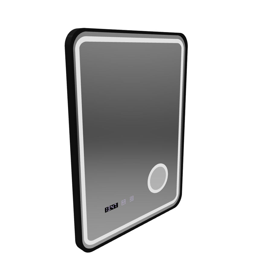 Mirror LED Touch Ulrich ΣΥΣΤΗΜΑ ΔΙΑΚΟΠΗΣ, Ρολόι και Θερμοκρασία 60x80 cm Μαύρο Ramahed Cosmetics LUP