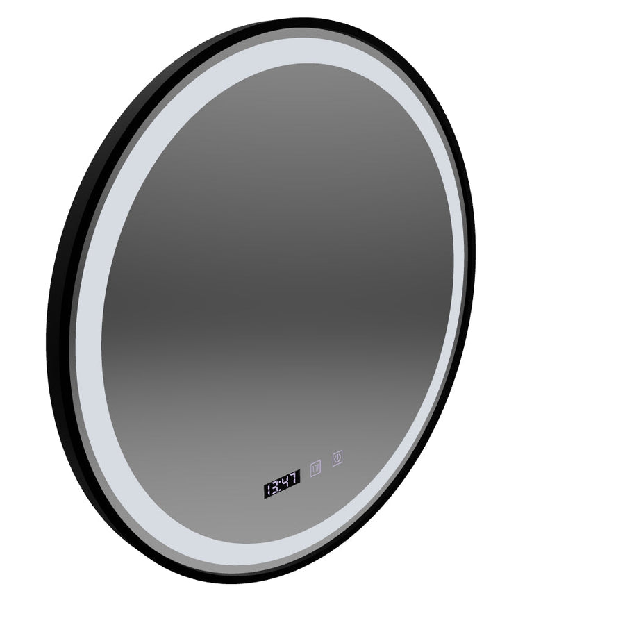 Mirror LED Touch Hans Debrulation Σύστημα, ρολόι και θερμοκρασία 60 cm μαύρο πλαίσιο brudged