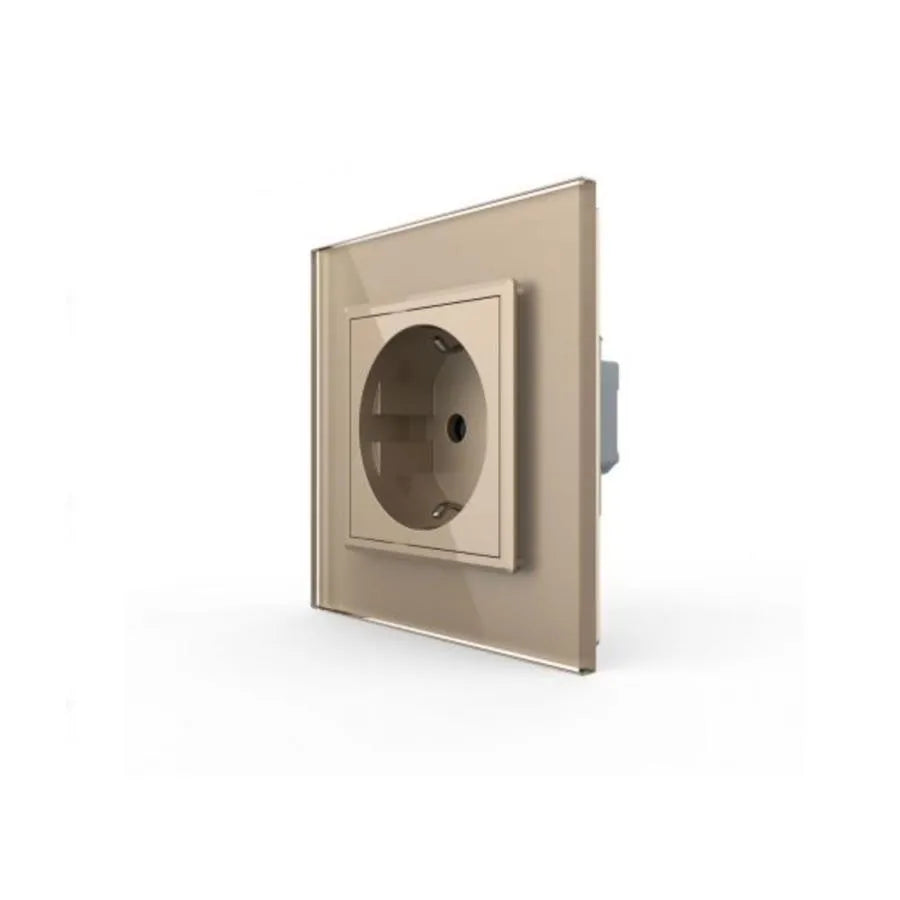 Schuko Schuko Socket, βιδωτό τερματικό, γυάλινο πλαίσιο, χρυσό, Livolo
