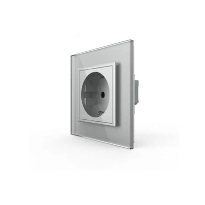 Schuko Schuko Socket, βιδωτό τερματικό, γυάλινο πλαίσιο, γκρι, Livolo