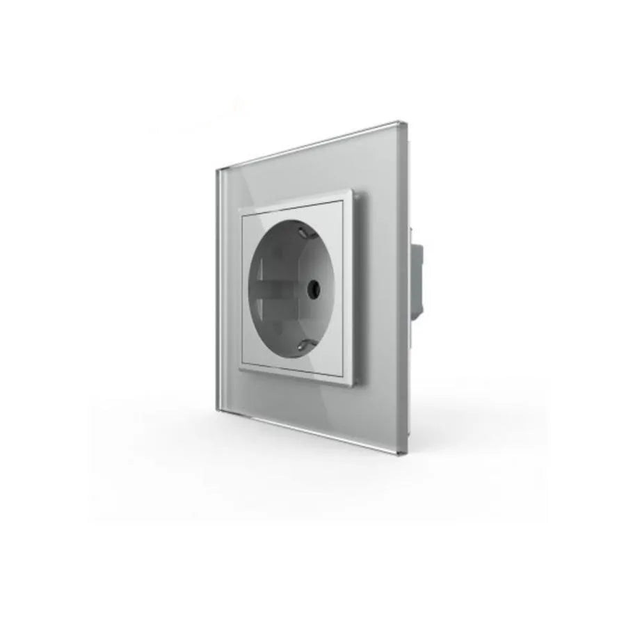 Schuko Schuko Socket, βιδωτό τερματικό, γυάλινο πλαίσιο, γκρι, Livolo