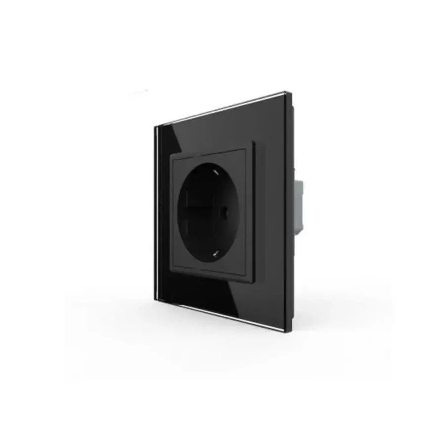 Schuko Schuko Socket, βιδωτό τερματικό, γυάλινο πλαίσιο, μαύρο, livolo