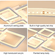 Πολυέλαιος LED με τηλεχειριστήριο ELLA 85W, 4 Τετράγωνα, Κρύο/Ζεστό/Ουδέτερο φως, Ρυθμιζόμενο, Λευκό