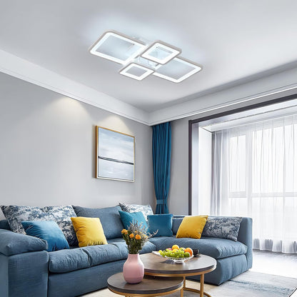 Πολυέλαιος LED με τηλεχειριστήριο ELLA 85W, 4 Τετράγωνα, Κρύο/Ζεστό/Ουδέτερο φως, Ρυθμιζόμενο, Λευκό