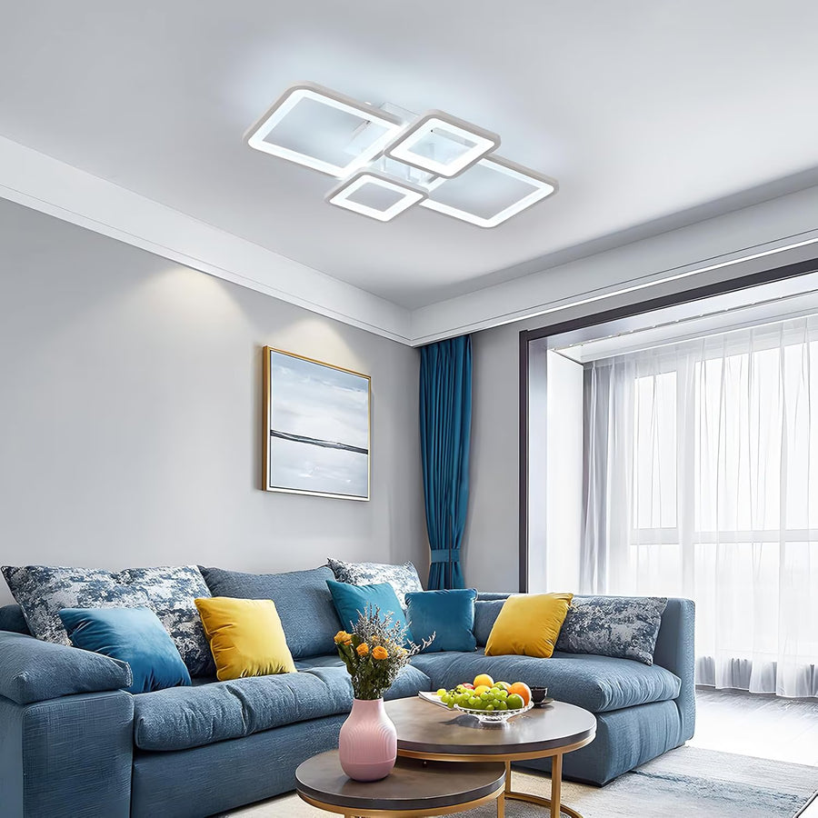 Πολυέλαιος LED με τηλεχειριστήριο ELLA 85W, 4 Τετράγωνα, Κρύο/Ζεστό/Ουδέτερο φως, Ρυθμιζόμενο, Λευκό