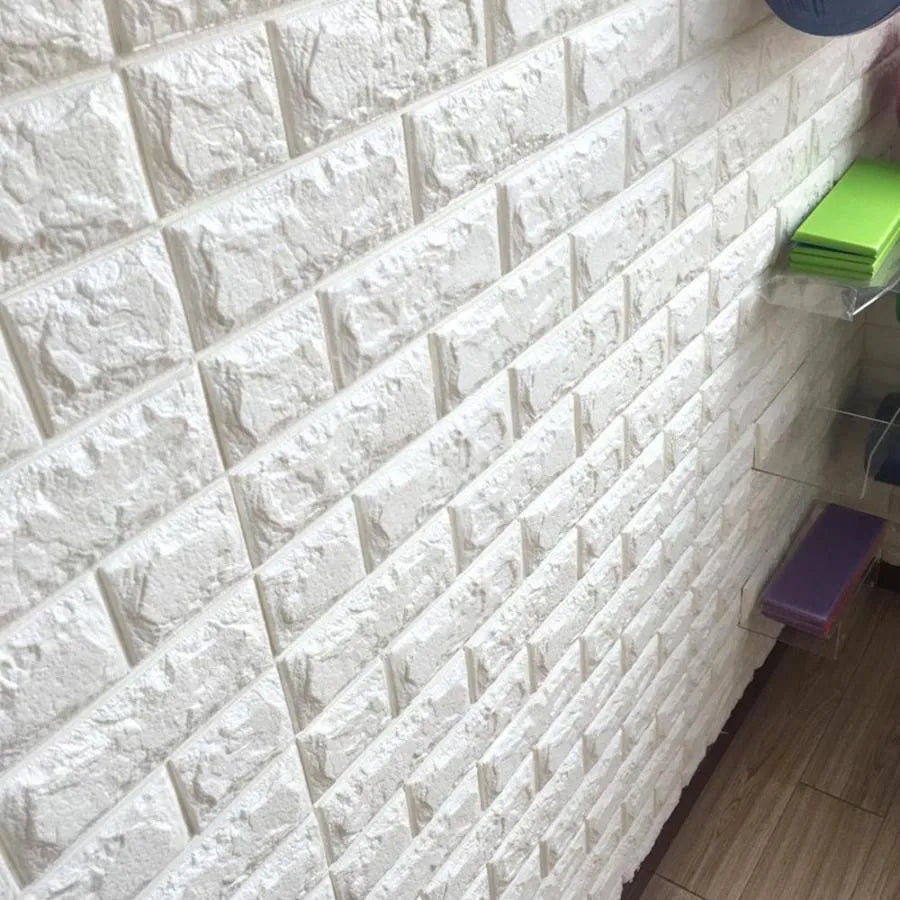 Ρυθμίστε 10x αυτοεξυπηρέτηση 3D White White Bricks από μαλακό αφρό, 70cm x 77cm x 2 mm